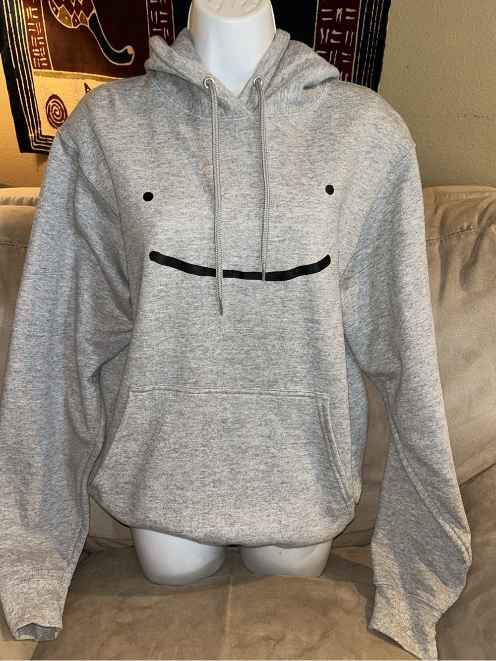 Gray Smiley Face Hoodie - Minimal Graphic Pullover